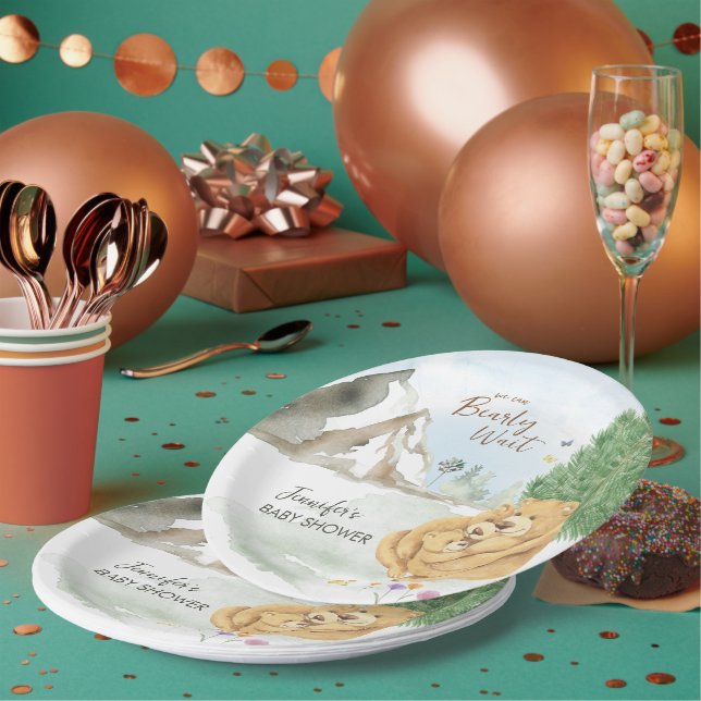 Sweet Beige Mountain Watercolor Bear Hug Paper Plate (Multi)