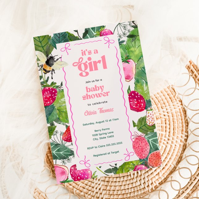 Sweet Berry Baby Girl Strawberry Shower Invitation (Creator Uploaded)