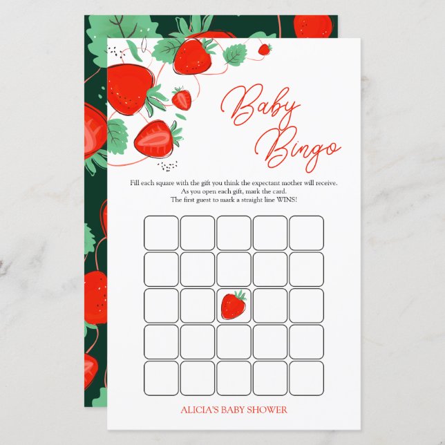 Sweet Berry Baby Shower Bingo Game (Front/Back)