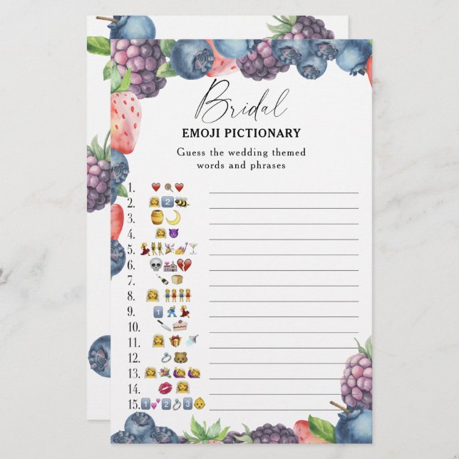 Sweet berry - bridal shower emoji pictionary game (Front/Back)