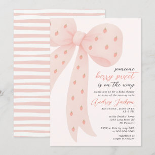 Sweet Berry Girl Pink Coquette Bow Baby Shower  Invitation