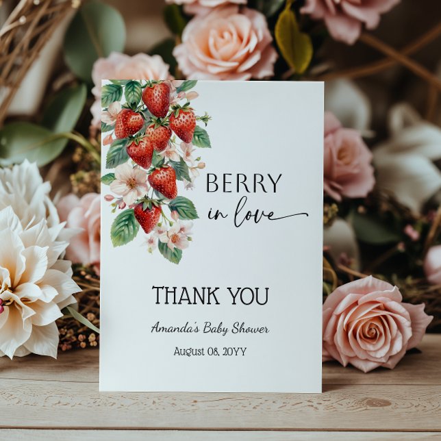 Sweet Berry in Love Strawberry Bridal Shower Thank You Card (Creator Uploaded)