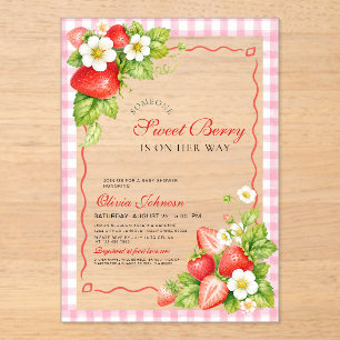 Sweet Berry Pink Gingham Acrylic Baby Shower Invitations