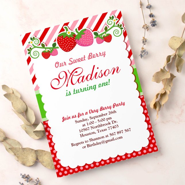 Sweet Berry Strawberry Birthday Party Invitation (Creator Uploaded)
