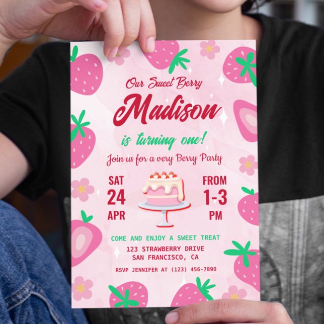 Sweet Berry Strawberry Birthday Party Invitation (Strawberry Birthday Party Invitation)