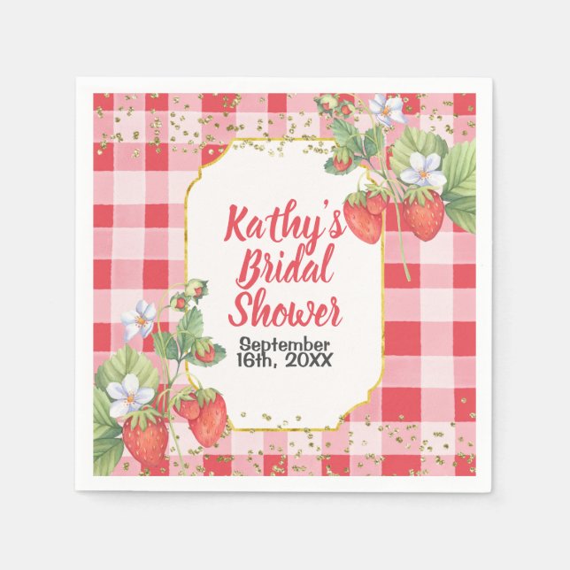 Sweet Berry Watercolor Strawberry Bridal shower Napkin (Front)