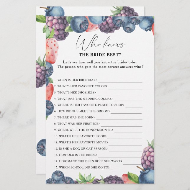 Sweet berry - Who knows the bride best game (Front/Back)