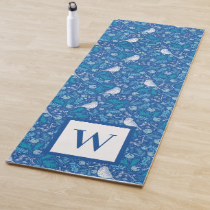 Sweet Bird Blue Botanical Pattern Monogram   Yoga Mat