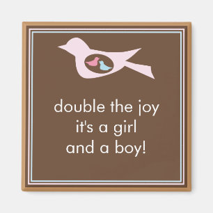 Sweet Bird Mummy with Twin Girl and Boy Magnet