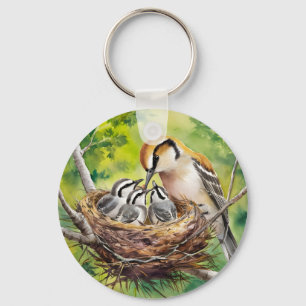 Sweet bird nest painting key ring