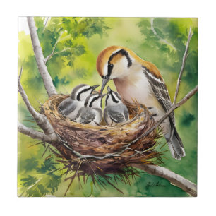Sweet bird nest painting tile