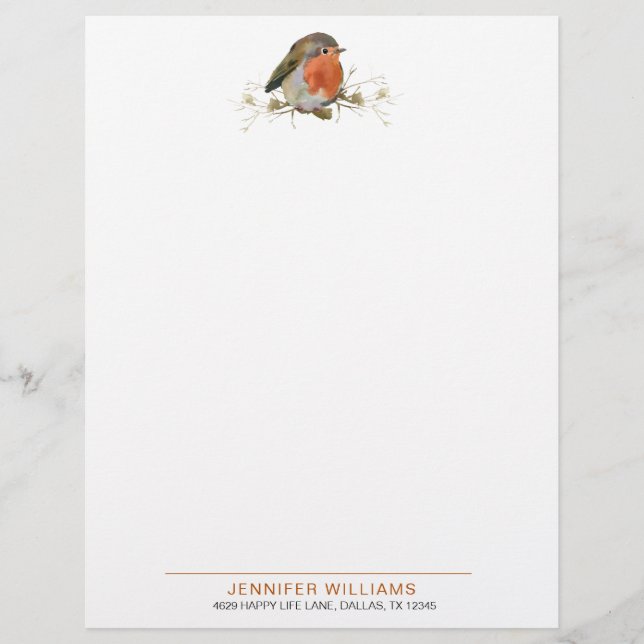 Sweet Bird Red Robin Custom Letterhead (Front)