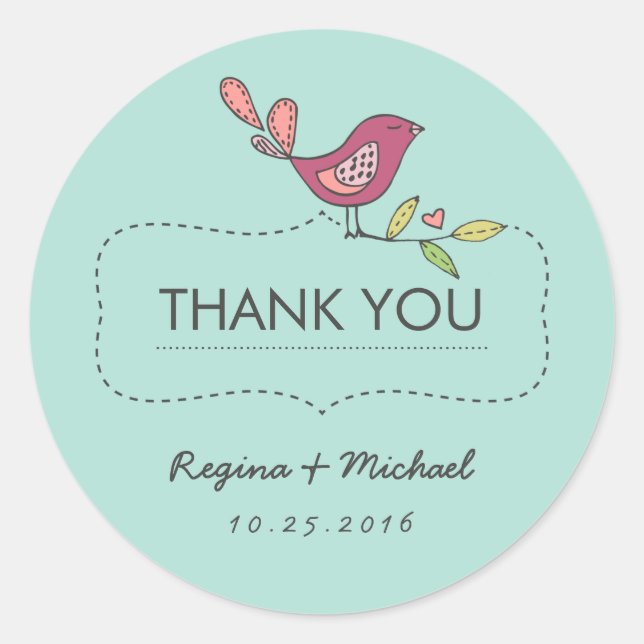 Sweet Bird Tree Wedding Favour Thank You Sticker (Front)