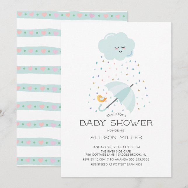 Sweet Bird Umbrella Baby Shower Invitation (Front/Back)