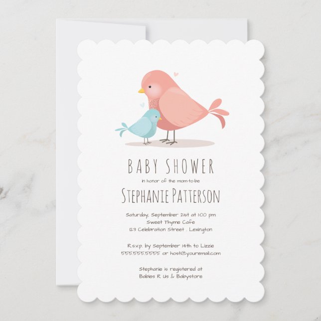 Sweet Birdie Baby Boy Shower Invitation (Front)