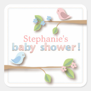 Sweet Birdie Pink & Blue Baby Shower Sticker