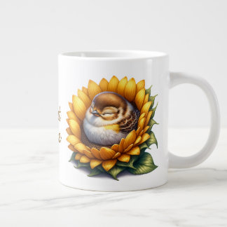 Sweet Birdie Sleeping Swallow On Sunflower Large Coffee Mug