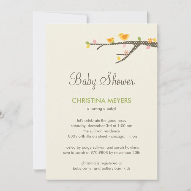 Sweet Birdies Baby Shower Invitation (Front)