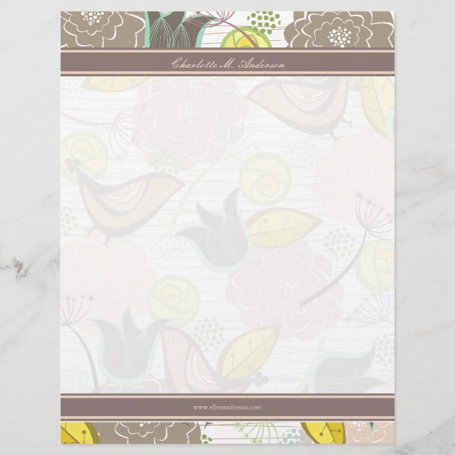 Sweet Birds Floral Garden Template Letterhead (Front)