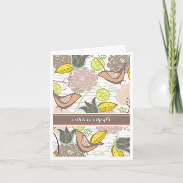 Sweet Birds Floral Garden Thank You Photo Card (Front)