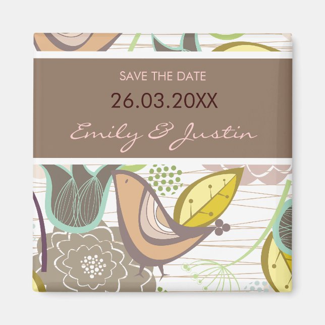 Sweet Birds Floral Save The Date Wedding Magnet (Front)
