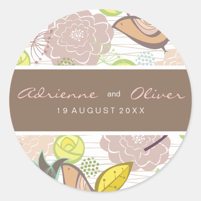Sweet Birds Floral Wedding Favour Label Sticker (Front)