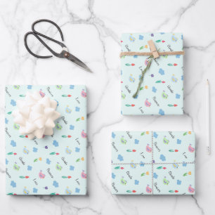Sweet Birds, Flowers & Clouds Typography Pattern Wrapping Paper Sheet