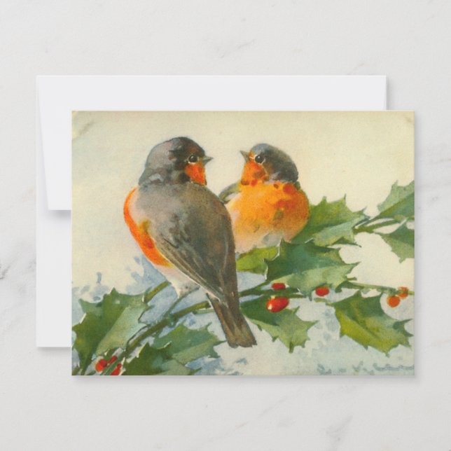 Sweet Birds Vintage Postcard Print Invitation (Front)