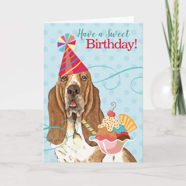 Sweet Birthday Basset Hound Card (Front)