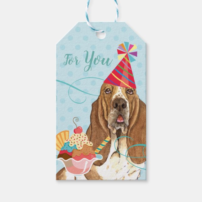 Sweet Birthday Basset Hound Gift Tags (Front)