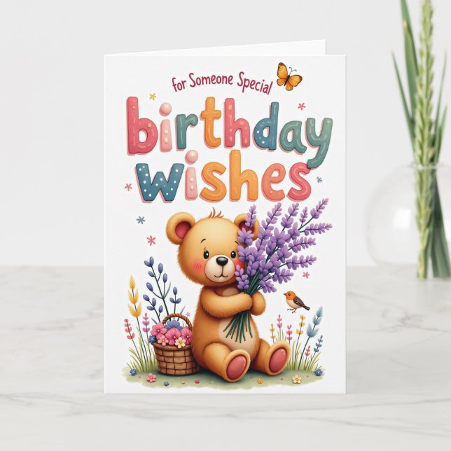Sweet Birthday Bear Bouquet Card (Front)