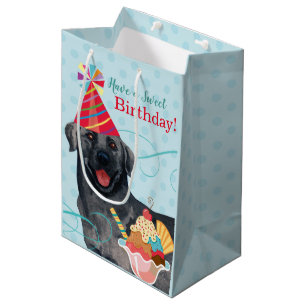 Sweet Birthday Black Lab Medium Gift Bag
