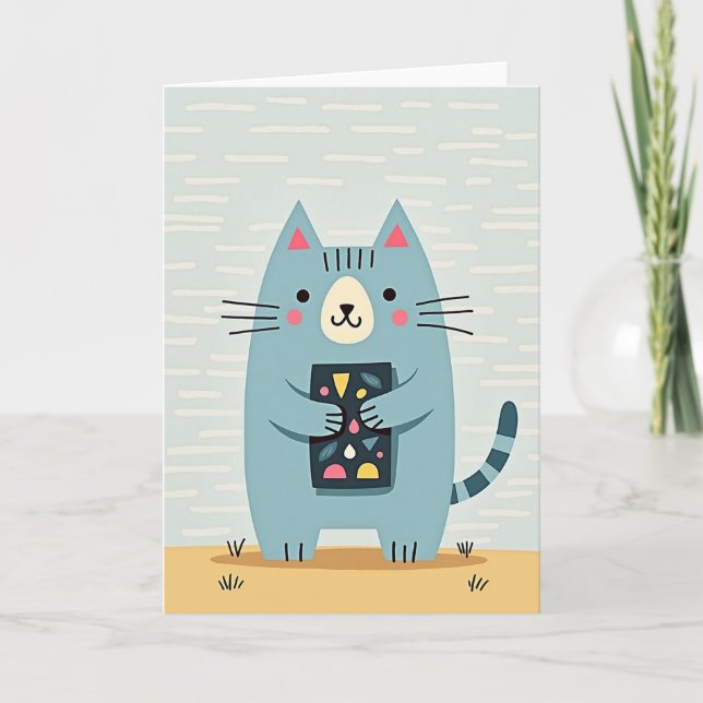 Sweet Birthday Blue Cat Card (Front)
