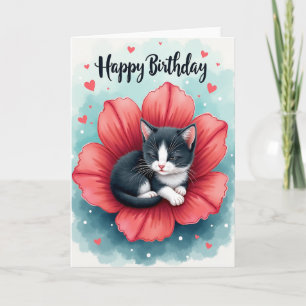 Sweet Birthday Cat Flower Card