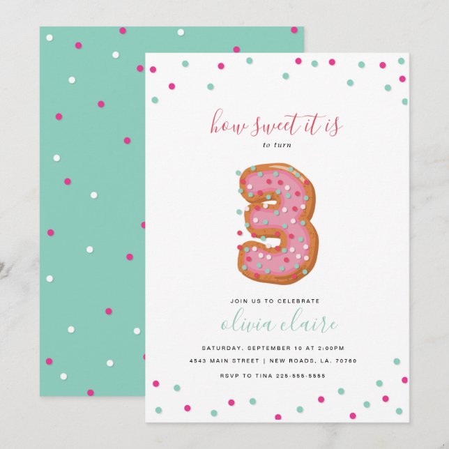 Sweet Birthday Celebration | Three Invitation (Front/Back)