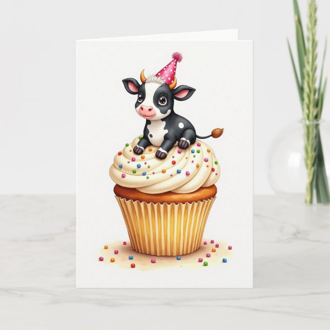 Sweet Birthday Cow Cupcake Card (Front)