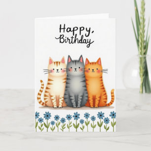 Sweet Birthday Cute Cat Trio Card