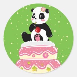 Sweet birthday / Cute panda with cake and cherry  Classic Round Sticker