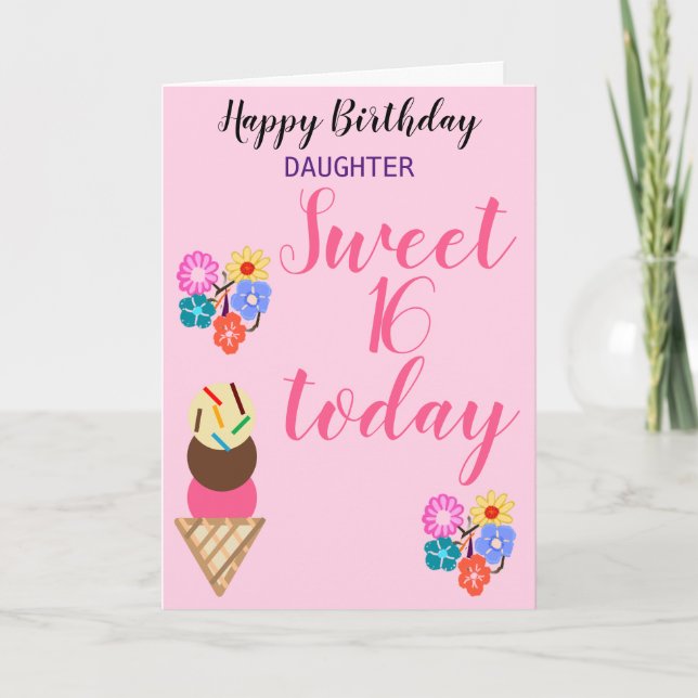 Sweet Birthday Daughter Flowers Edit AGE Card (Front)