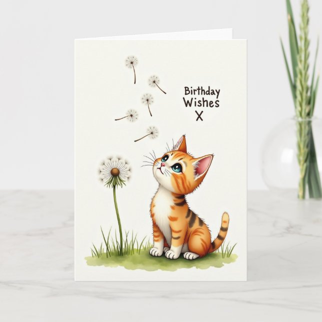 Sweet Birthday Feline Dandelion Card (Front)