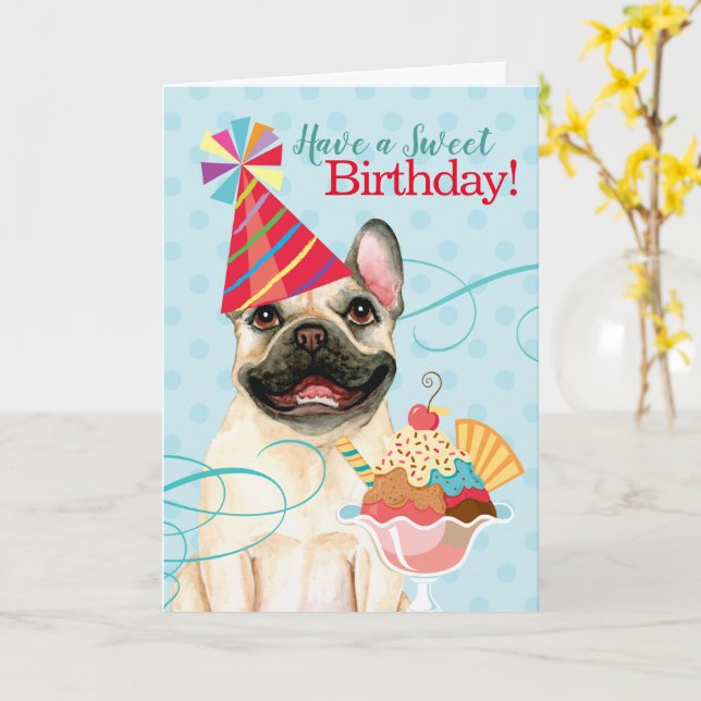 Sweet Birthday French Bulldog Card (Yellow Flower)