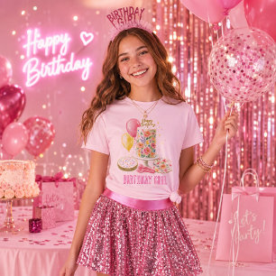Sweet Birthday Girl Floral Cake Party T-Shirt