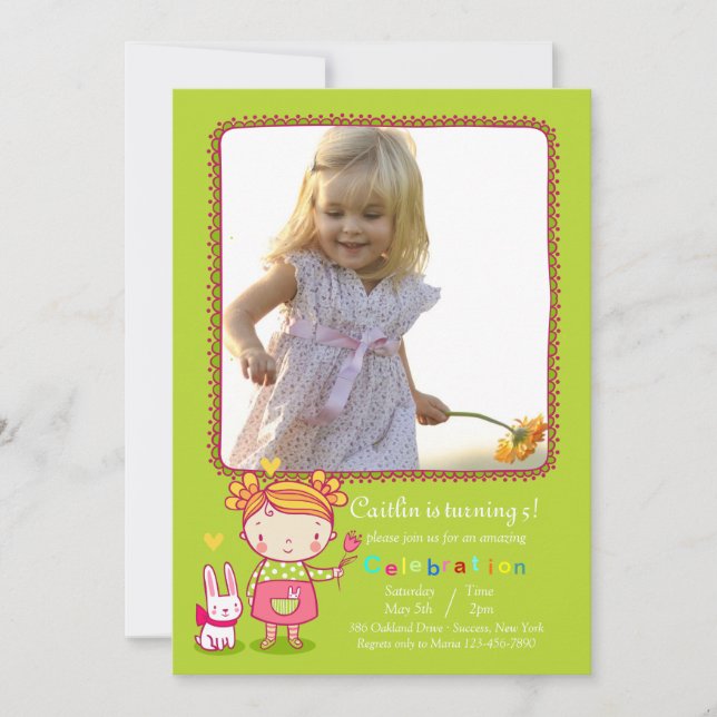 Sweet Birthday Girl Photo Invitation (Front)