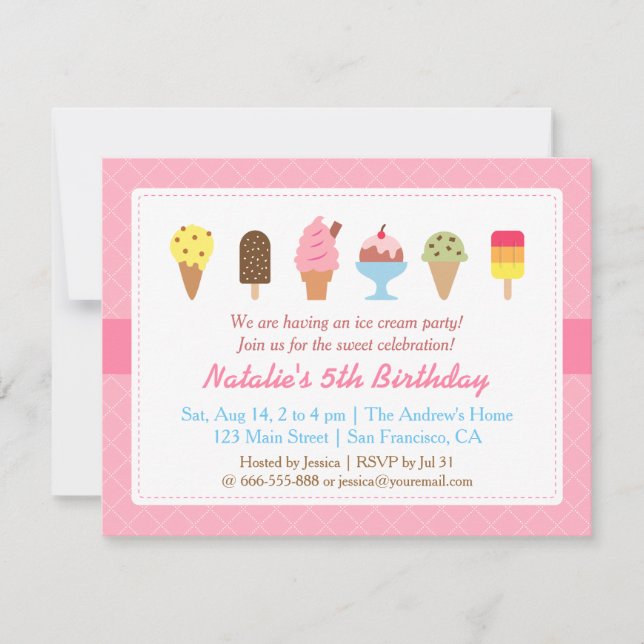 Sweet Birthday, Ice cream party invitations (Front)