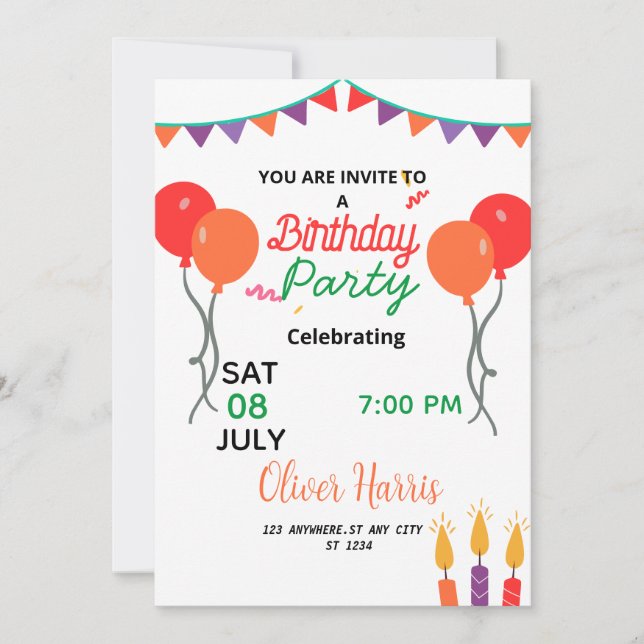 Sweet Birthday Illustarion  Invitation (Front)