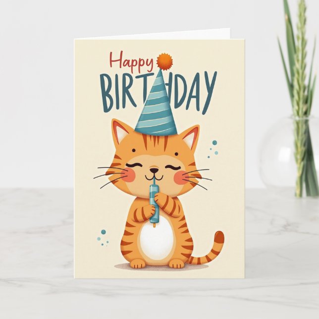 Sweet Birthday Kitty Illustration Card (Front)