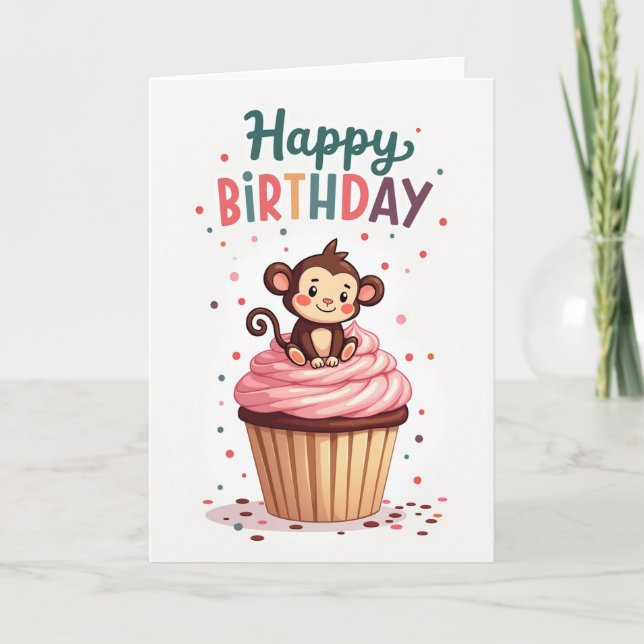 Sweet Birthday Monkey Cupcake Card (Front)
