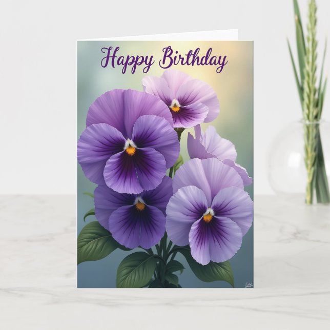 Sweet Birthday Pansy Bloom Card (Front)