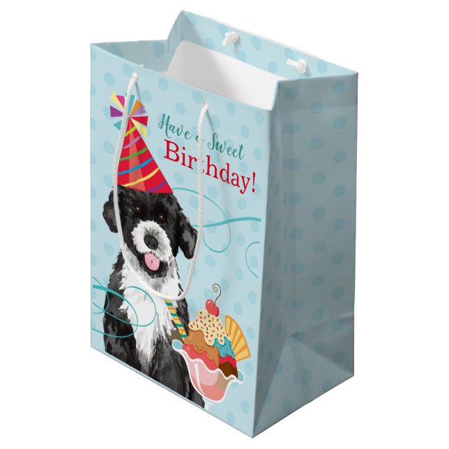 Sweet Birthday Portuguese Water Dog Medium Gift Bag (Front Angled)