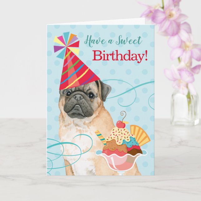 Sweet Birthday Pug Card (Orchid)